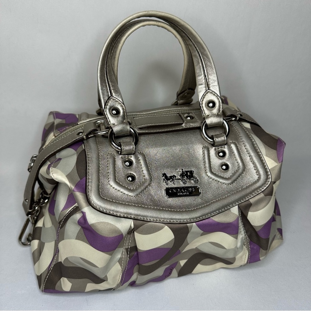 Coach Madison Graphic Op Art Audrey Satchel Handbag Purple Gray Cream